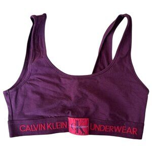 Calvin Klein Logo Band Bralette Burgundy & Red | Size Medium